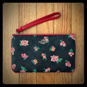 Coach Floral Wristlet (Brown and Red)